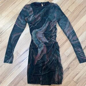 Amazing ZARA Mesh Ruched Mini Dress Marble Y2K S VGUC